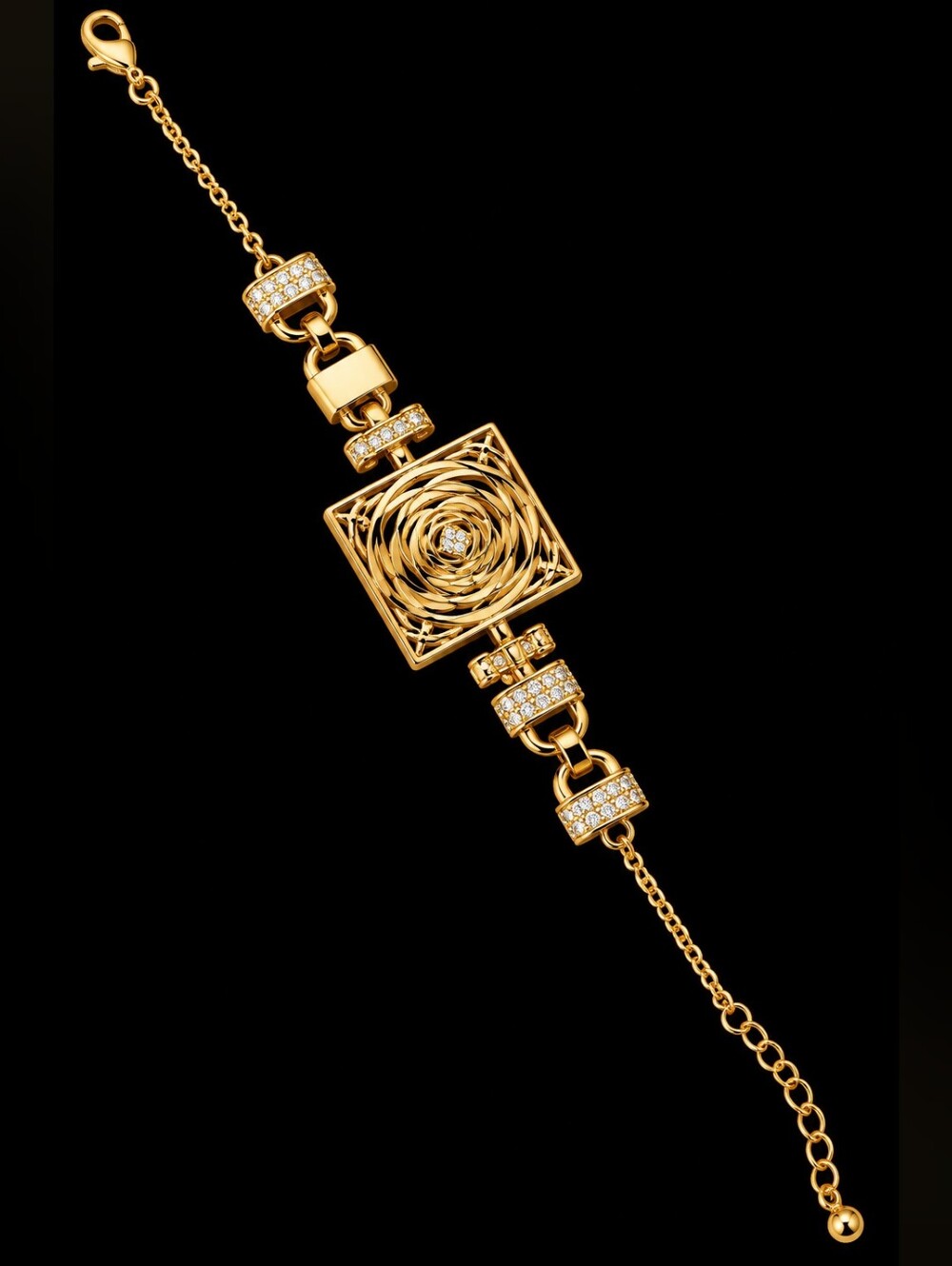 22kgp Dubai Jewelry Gold Tone Geometric Square Charm Bracelet - Women's Jewelry
